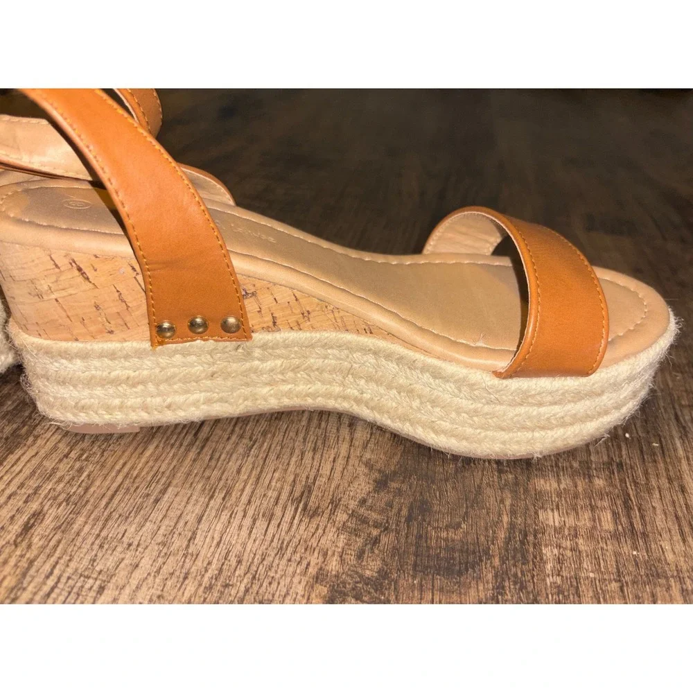 Wild Diva Lounge Womens Cognac Brown Espadrille Platform Wedge Sandals Size 8